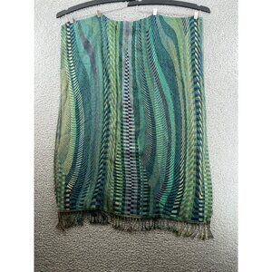 Multicolor Patterned Scarf With Fringe